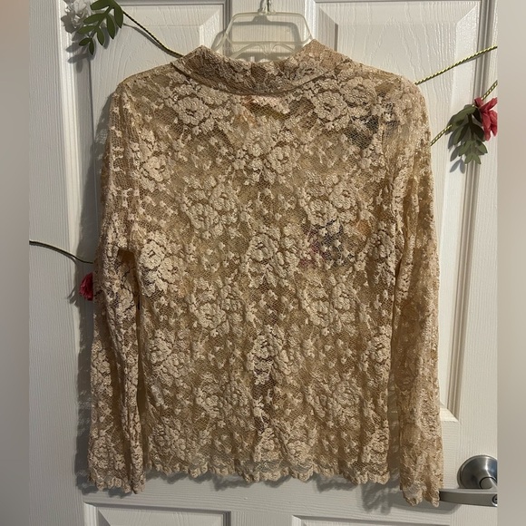Vintage Cream Lace Long Sleeve Button Down Blouse - M - Picture 5 of 5